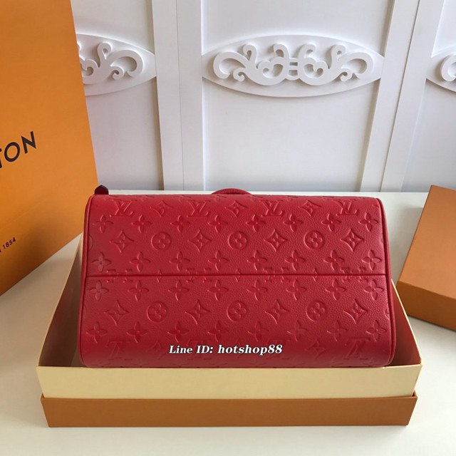 路易威登LV女包 M44736紅色 Speedy30都市包袋 LV壓紋皮革手提肩背女包 xxlv2529